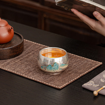 999 Silver Tea Cup – Emblem of Serenity & Blessing – Fine Hammered Finish | Zen Ara Grove