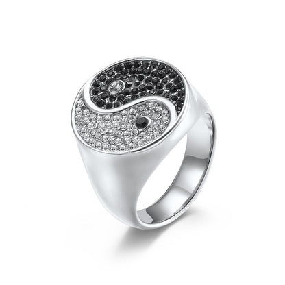 Yin-Yang Titanium Steel Ring – Black & White CZ, Symbol of Balance | Zen Ara Grove
