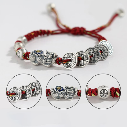 TODAY ONLY! Fortune Pixiu with Five Emperor Coins Braided Bracelet | Zen Ara Grove