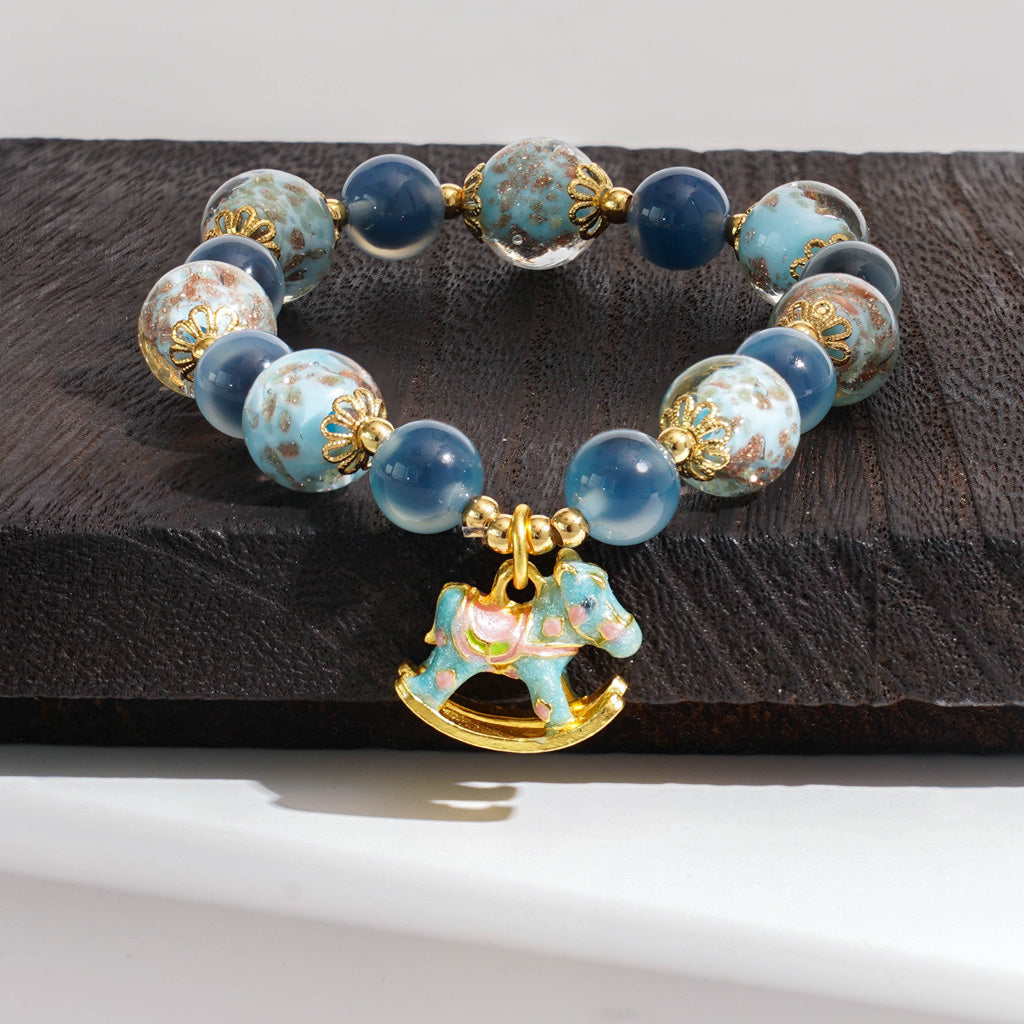 LIMITED TIME OFFER-Handcrafted Blue Agate and Luminous Glass Bead Bracelet –  A Symbol of Joy and Protection | Zen Ara Grove