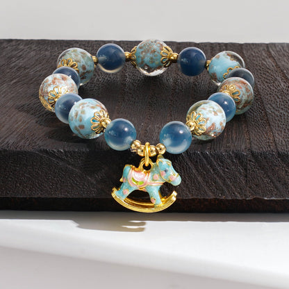 LIMITED TIME OFFER-Handcrafted Blue Agate and Luminous Glass Bead Bracelet –  A Symbol of Joy and Protection | Zen Ara Grove