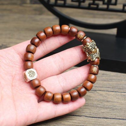 Dragon-Tiger Mountain Pixiu Blessing Bracelet – Thunderstruck Jujube Wood Beads | Zen Ara Grove