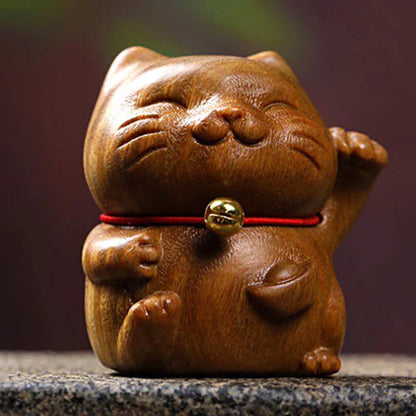 Green Sandalwood Small Mini Cute Lucky Cat Peace Decorations| Zen Ara Grove