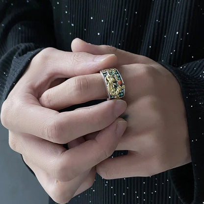 S925 Sterling Silver Adjustable Pixiu Ring with Turquoise & Abacus Motif – Hand-Carved Fortune Jewelry | Zen Ara Grove