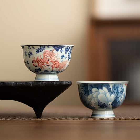 Antique-Style Celadon Blue-and-White Single Cup – Handcrafted Ceramic Tea Ware | Zen Ara Grove
