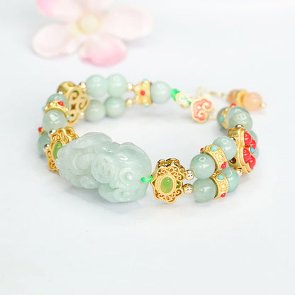 Natural Jade Pixiu Double‑Layer Bracelet – Symbol of Wealth and Blessing | Zen Ara Grove