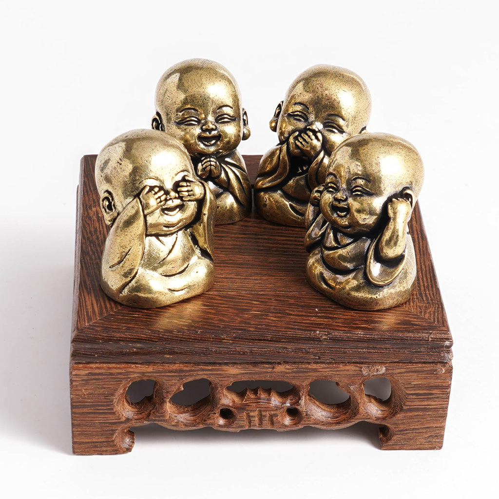 Hand‑Carved Brass "The Four Little Zen Monks" Figurines | Zen Ara Grove