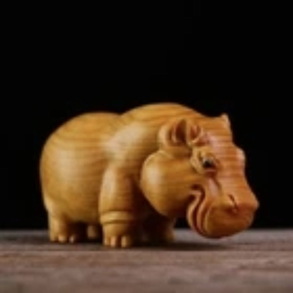 Aromatic Cypress Wildlife Carving Collection – Rhino, Elephant, Hippo Desk Decor | Zen Ara Grove
