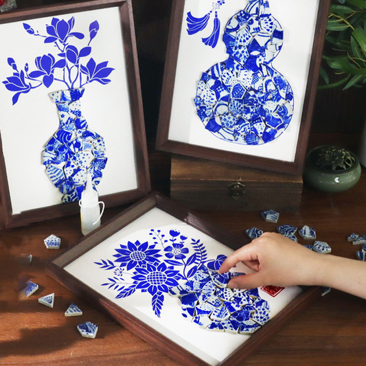 Handmade DIY Blue and White Porcelain Mosaic Ceramic Painting | Zen Ara Grove