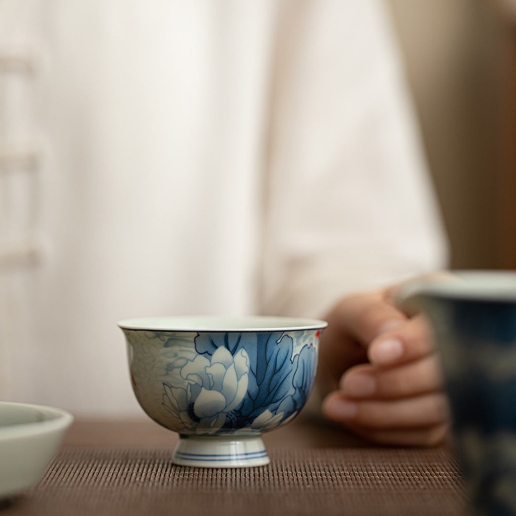 Antique-Style Celadon Blue-and-White Single Cup – Handcrafted Ceramic Tea Ware | Zen Ara Grove