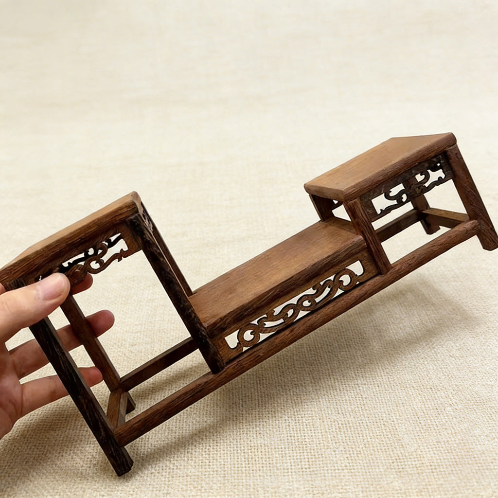 Handcrafted Macassar Ebony Tiered Display Stand – Elegant Heritage for Tea Sets, Bonsai & Collectibles | Zen Ara Grove