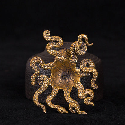 Tiny Brass Octopus Sculpture – Ocean-Inspired Charm in a Pocket Size | Zen Ara Grove