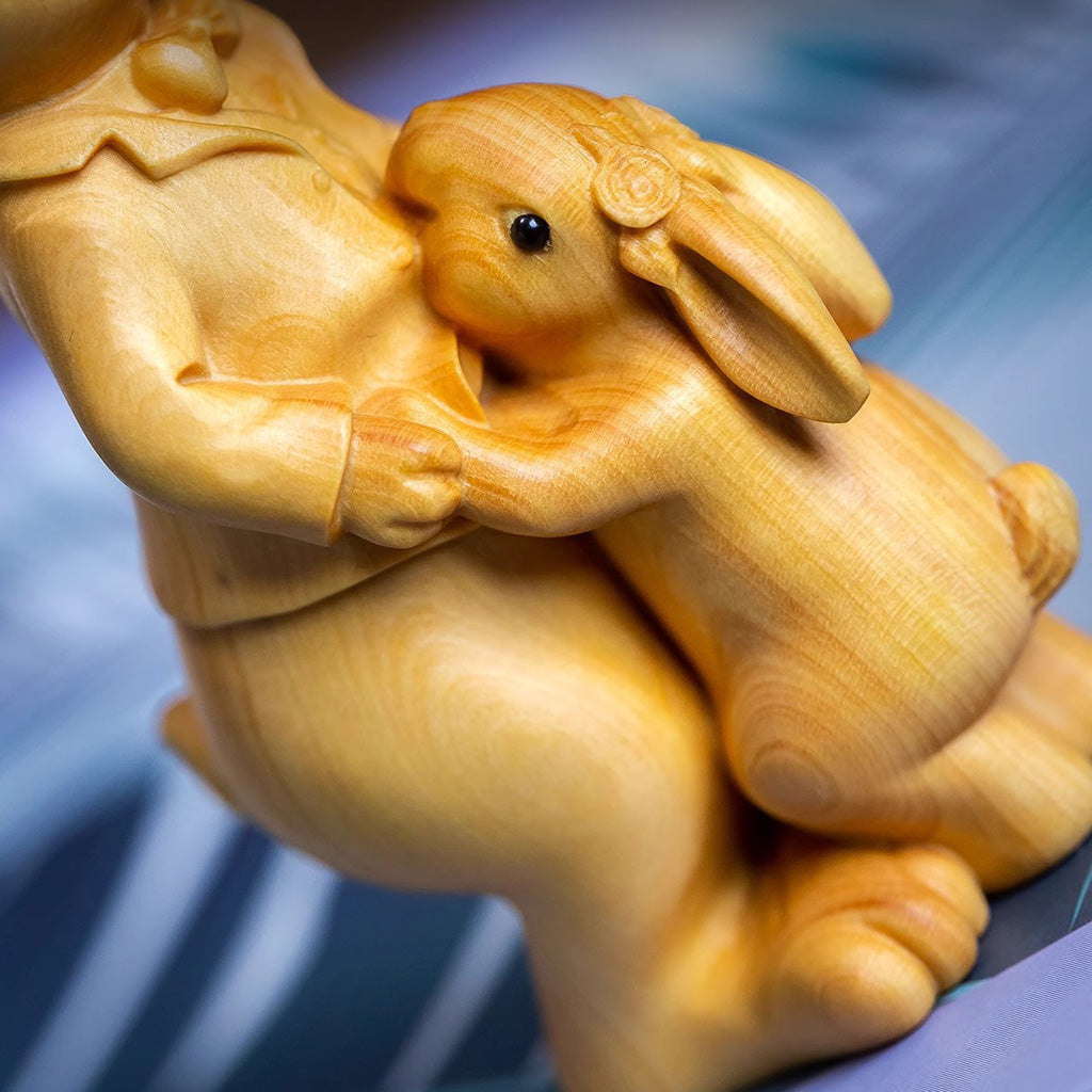 Boxwood Family Bunny Wood Sculpture – Symbol of Love & Blessing | Zen Ara Grove