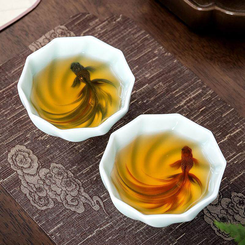 Celadon Porcelain Koi Fish Teacup – Artistic Green Glaze Tea Bowl | Zen Ara Grove