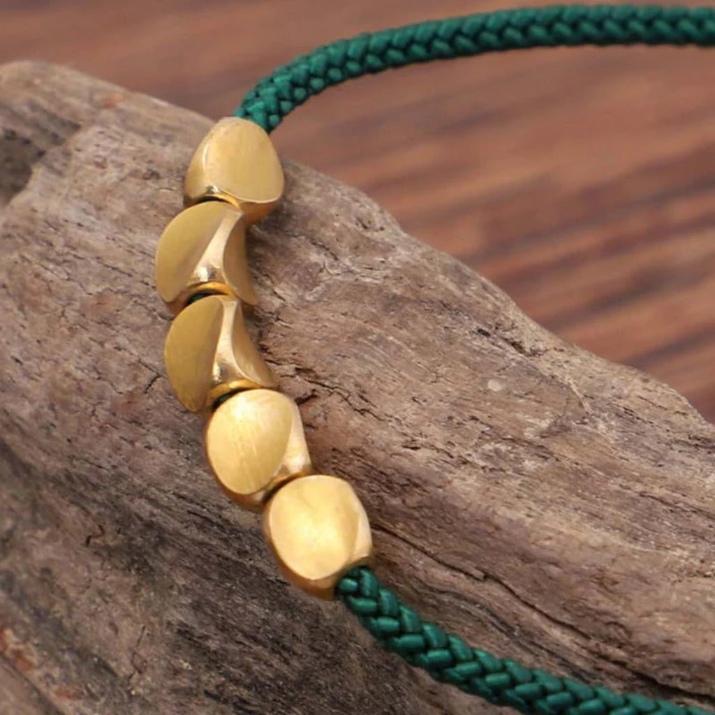 Handmade Diamond Knot Cord Bracelet – Blue & Green with Irregular Copper Bead | Zen Ara Grove