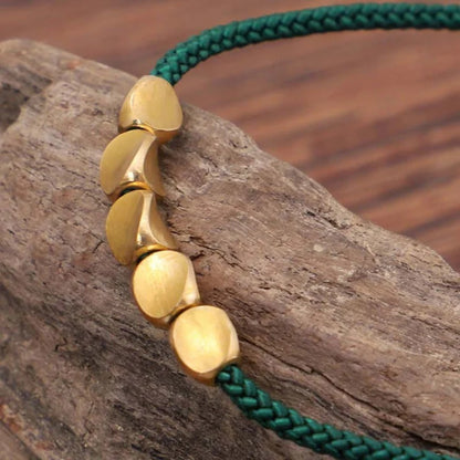 Handmade Diamond Knot Cord Bracelet – Blue & Green with Irregular Copper Bead | Zen Ara Grove