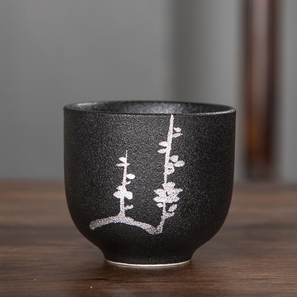Zen meditation matte black pottery water cup