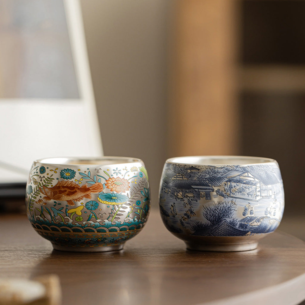 999 Silver Tea Cup – Emblem of Serenity & Blessing – Fine Hammered Finish | Zen Ara Grove