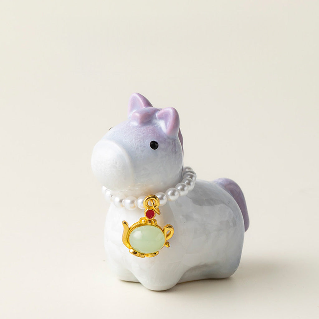 Ceramic Horse Figurine with Gradient Purple Crystalline Glaze – Artistic Shine and Serenity | Zen Ara Grove