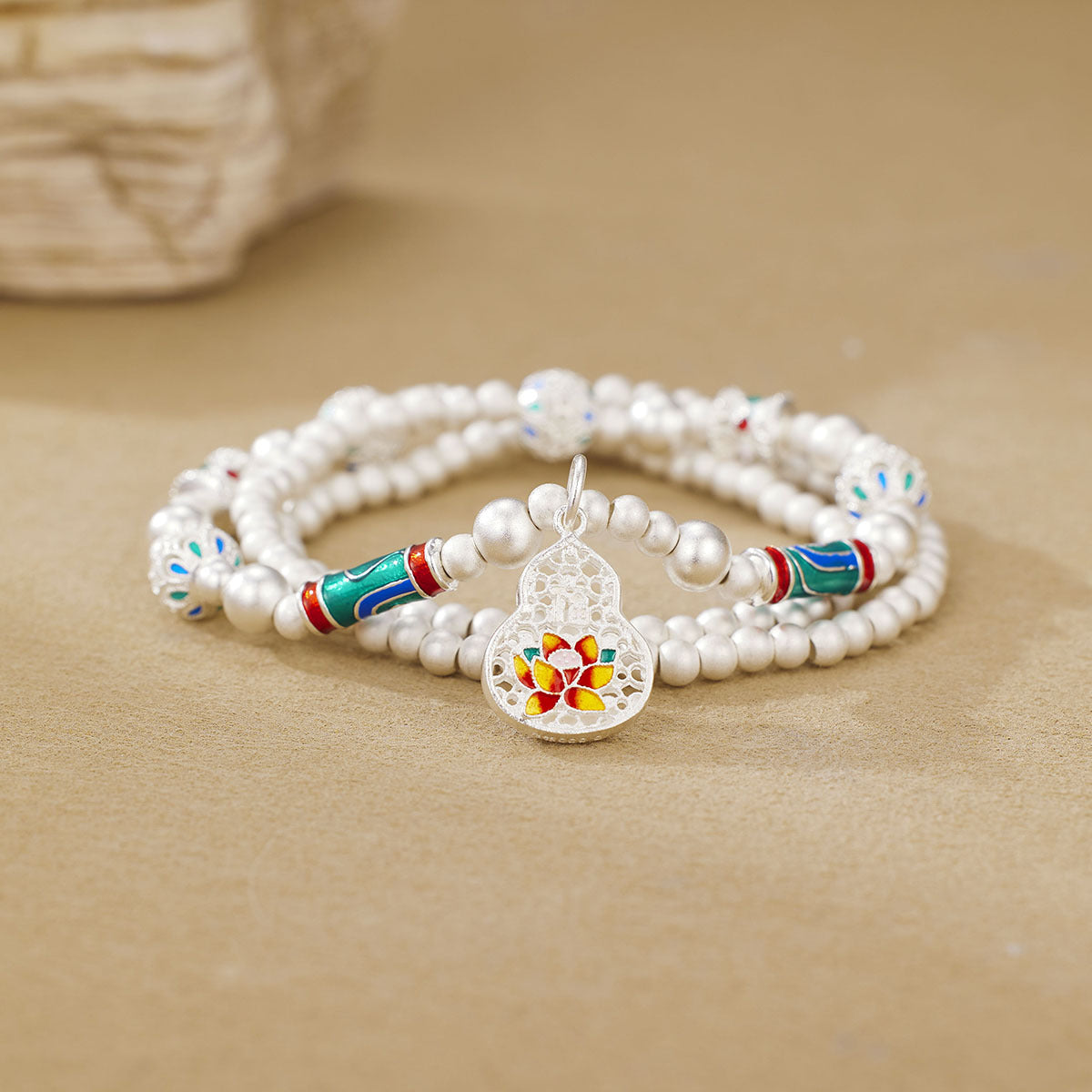 TODAY ONLY! Enamel Gourd & Lotus Bracelet – Purity in Every Bead | Zen Ara Grove