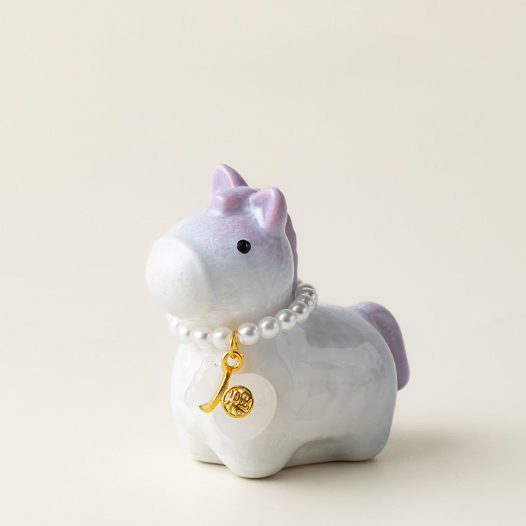 Ceramic Horse Figurine with Gradient Purple Crystalline Glaze – Artistic Shine and Serenity | Zen Ara Grove