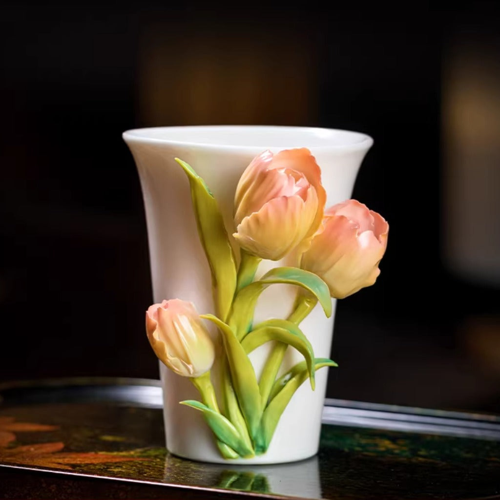 Handcrafted Heritage Porcelain Cup – Roses Blooming from the Surface | Zen Ara Grove