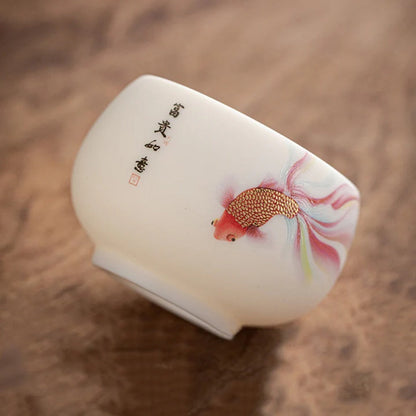 Milky White Ceramic Mug with Koi Motif – Elegant Glaze for Hot and Cold Drinks | Zen Ara Grove
