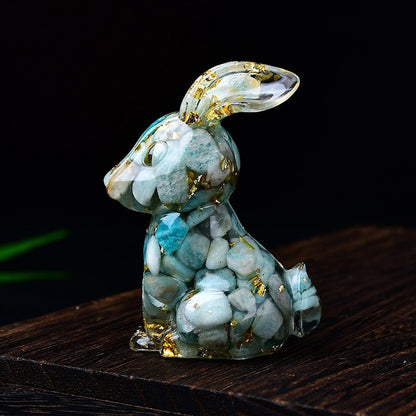 Handmade Epoxy Resin Rabbit Decor – Embedded Natural Healing Crystals | Zen Ara Grove