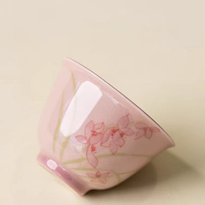 Pink Hand-Painted Magnolia Ceramic Teacup – Artistic Color Glaze Drinkware | Zen Ara Grove