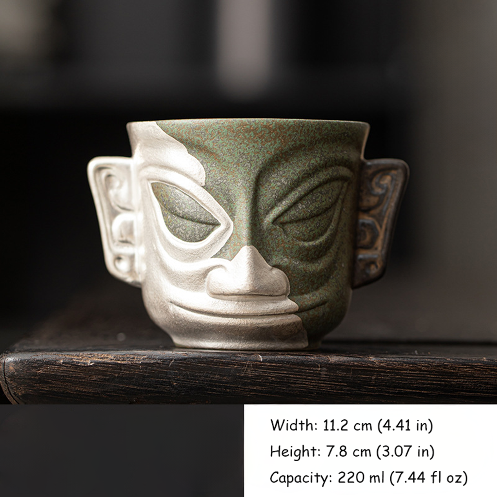Sanxingdui Gold Mask Ceramic Teacup – Inspired Heritage Drinkware | Zen Ara Grove