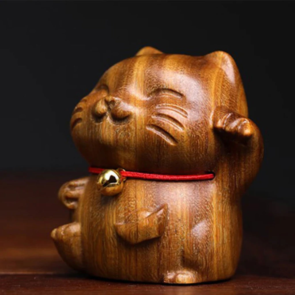 Green Sandalwood Small Mini Cute Lucky Cat Peace Decorations| Zen Ara Grove