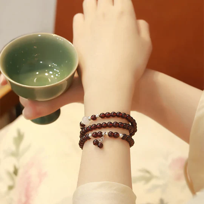 925 Sterling Silver Natural Garnet Cat Eye Protection Triple Wrap Bracelet | Zen Ara Grove