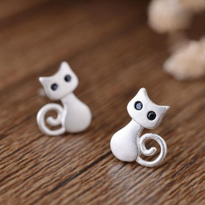 925 Sterling Silver Posts Cute Cat Kitten Blessing Stud Earrings | Zen Ara Grove