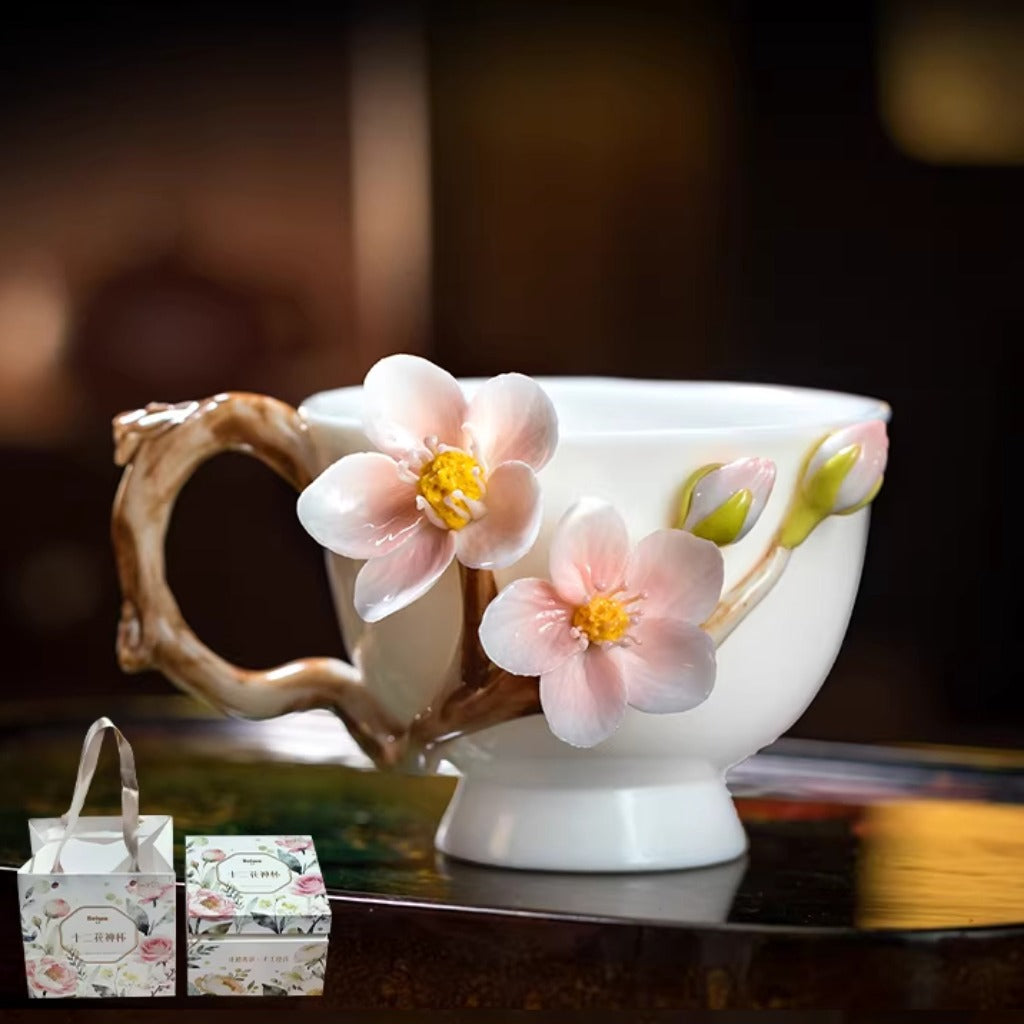 Handcrafted Heritage Porcelain Cup – Roses Blooming from the Surface | Zen Ara Grove