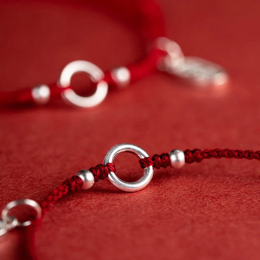 Adjustable Red Cord Bracelet or Anklet with Symbolic Charms — Good Wishes