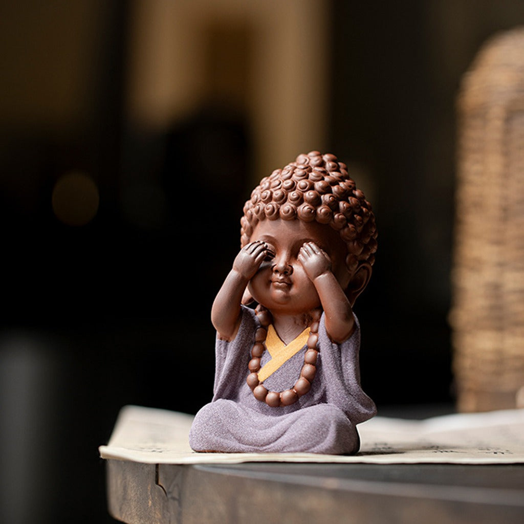 Ceramic "Four No Evils" Buddha Statue Set – Symbols of Mindfulness, Compassion, and Peace | Zen Ara Grove