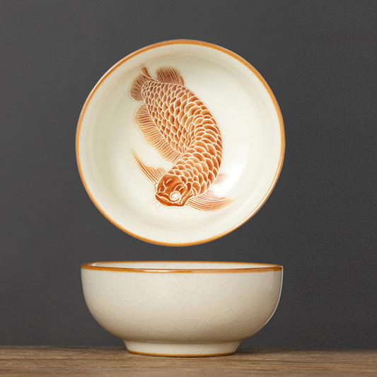 Oriental Ru Kiln Pu-er Cup – Handcrafted Porcelain with Silver Scale Glaze and Dragon Pattern | Zen Ara Grove