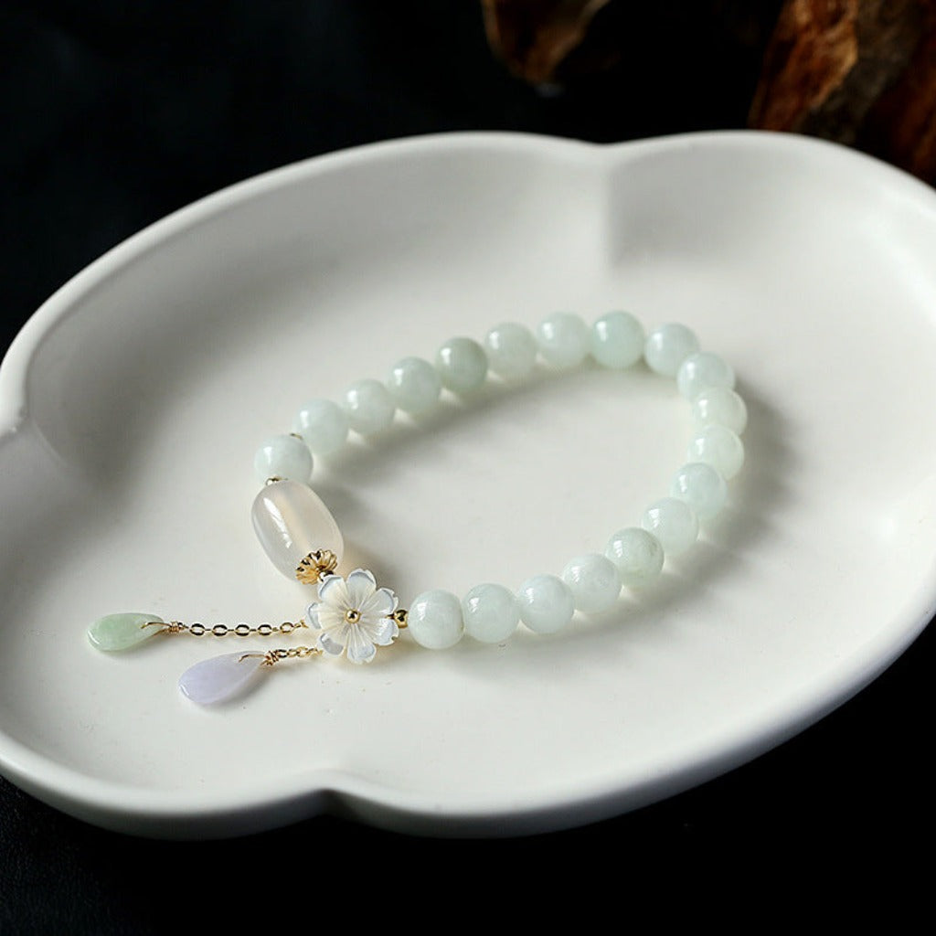 Natural Buddha Stone White Jade Dual-Blessing Bracelet