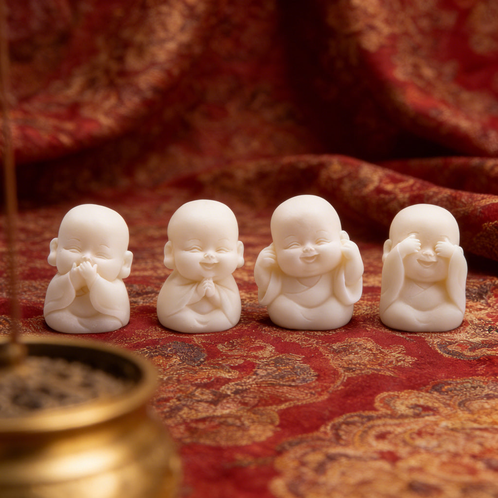Limited Time Offer · Hand-Carved Tagua Nut "The Four Little Zen Monks" Figurines | Zen Ara Grove