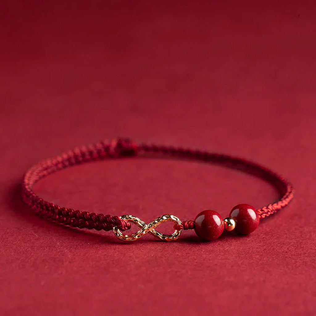 Adjustable Infinity Cord Bracelet with Cinnabar Beads