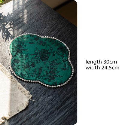 Zen Tea Mat - Embroidered Jade & Flow
