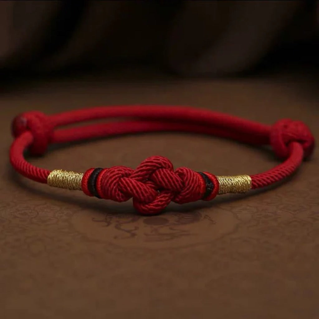 Handmade Adjustable Red Rope Bracelet Lucky Knot with Jade-like Beads – Wishing for Smooth Fortune | Zen Ara Grove