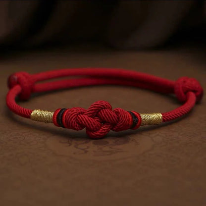 Handmade Adjustable Red Rope Bracelet Lucky Knot with Jade-like Beads – Wishing for Smooth Fortune | Zen Ara Grove