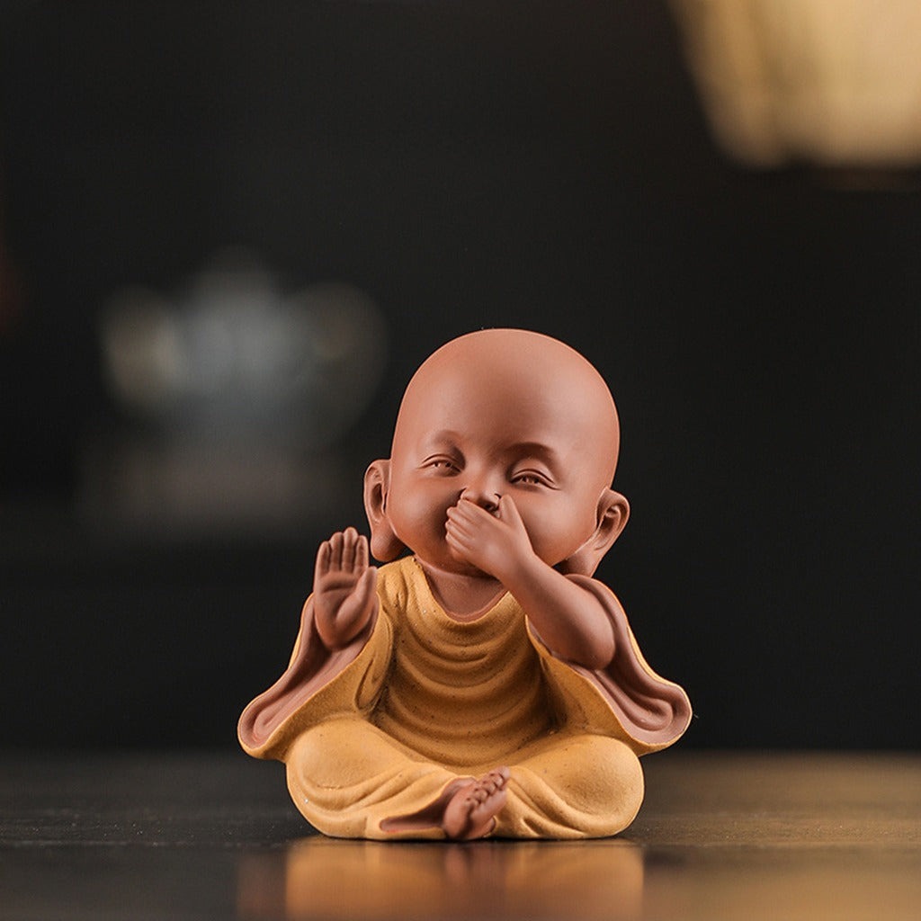 Handcrafted Ceramic "Four-Nos" Monk Statues – Symbol of Inner Calm & Thoughtful Living | Zen Ara Grove