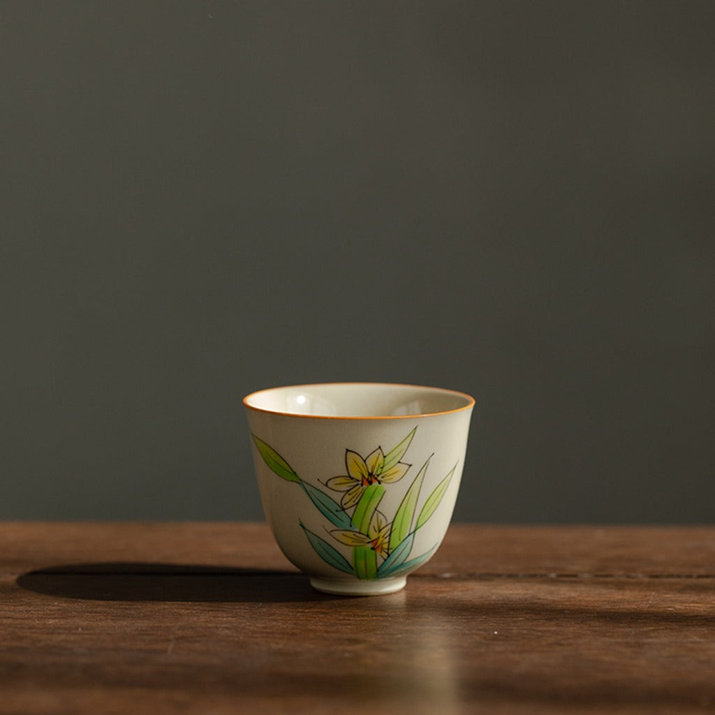 Hand-Painted Orchid Ceramic Tea Cup | Zen Ara Grove