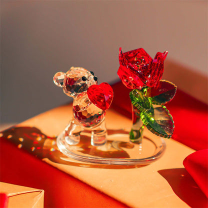 Crystal Glass Bear with Rose – A Heartfelt Gift of Love and Devotion | Zen Ara Grove
