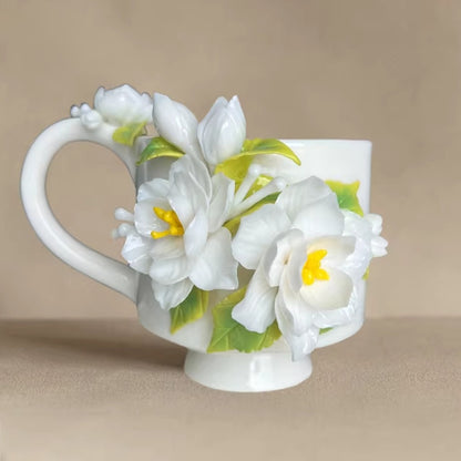 Handcrafted Heritage Ceramic Cup – Jasmine Blossoms Blooming from the Surface | Zen Ara Grove