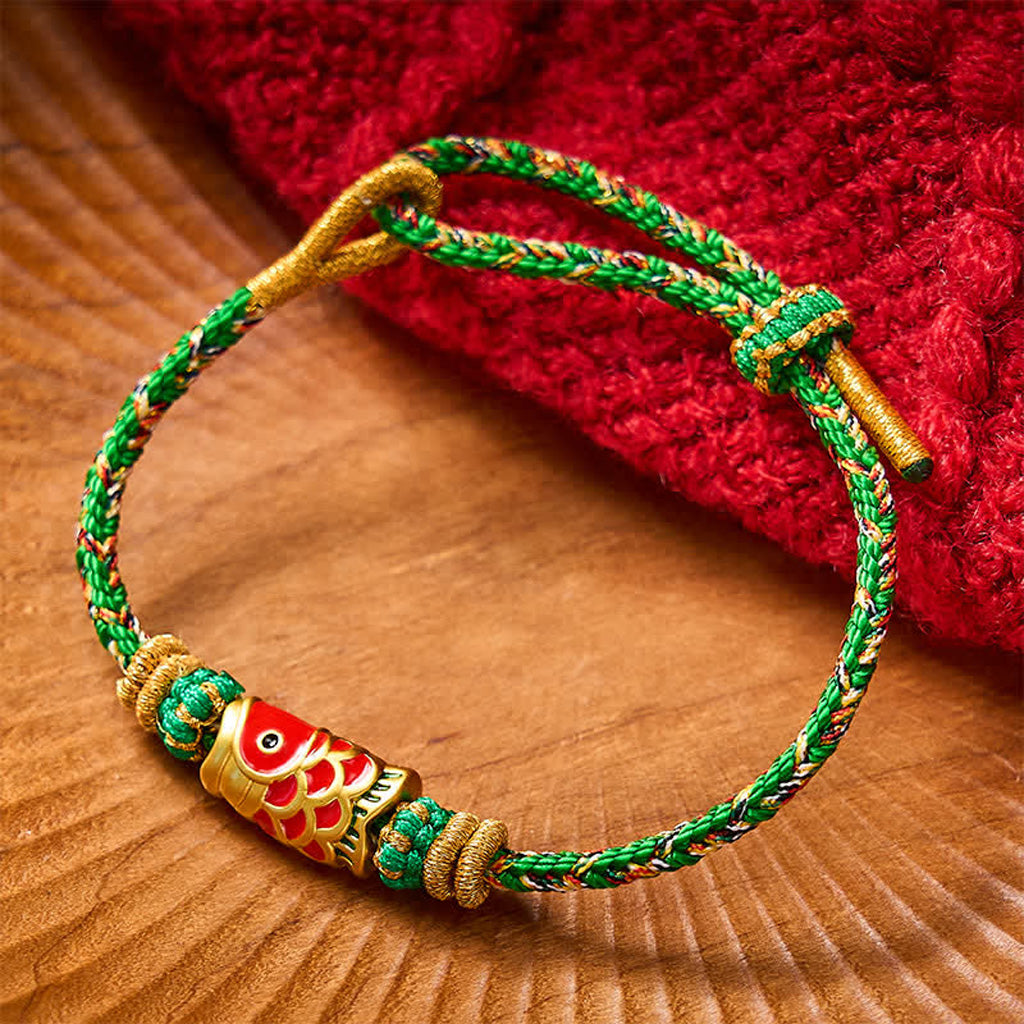 Adjustable Hand-Braided Koi Bracelet with Gold-Tone Details — Perseverance & Good Fortune