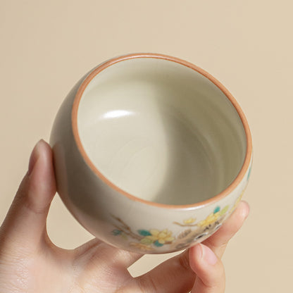 Cute Cat Yellow Flowers Rabbit Teacup Kung Fu Tea Cup  | Zen Ara Grove