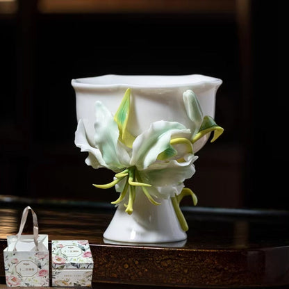 Limited Time Offer · Handcrafted Heritage Ceramic Flower Cup – Blossoms Alive on Porcelain | Zen Ara Grove